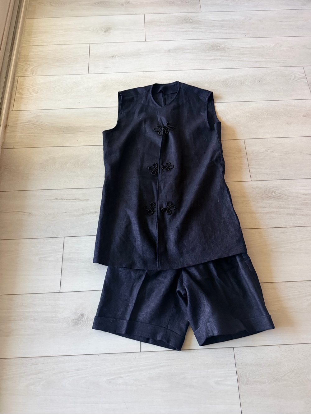 Frog Closure Handmade Linen Short Set— Tailored Summer Essential